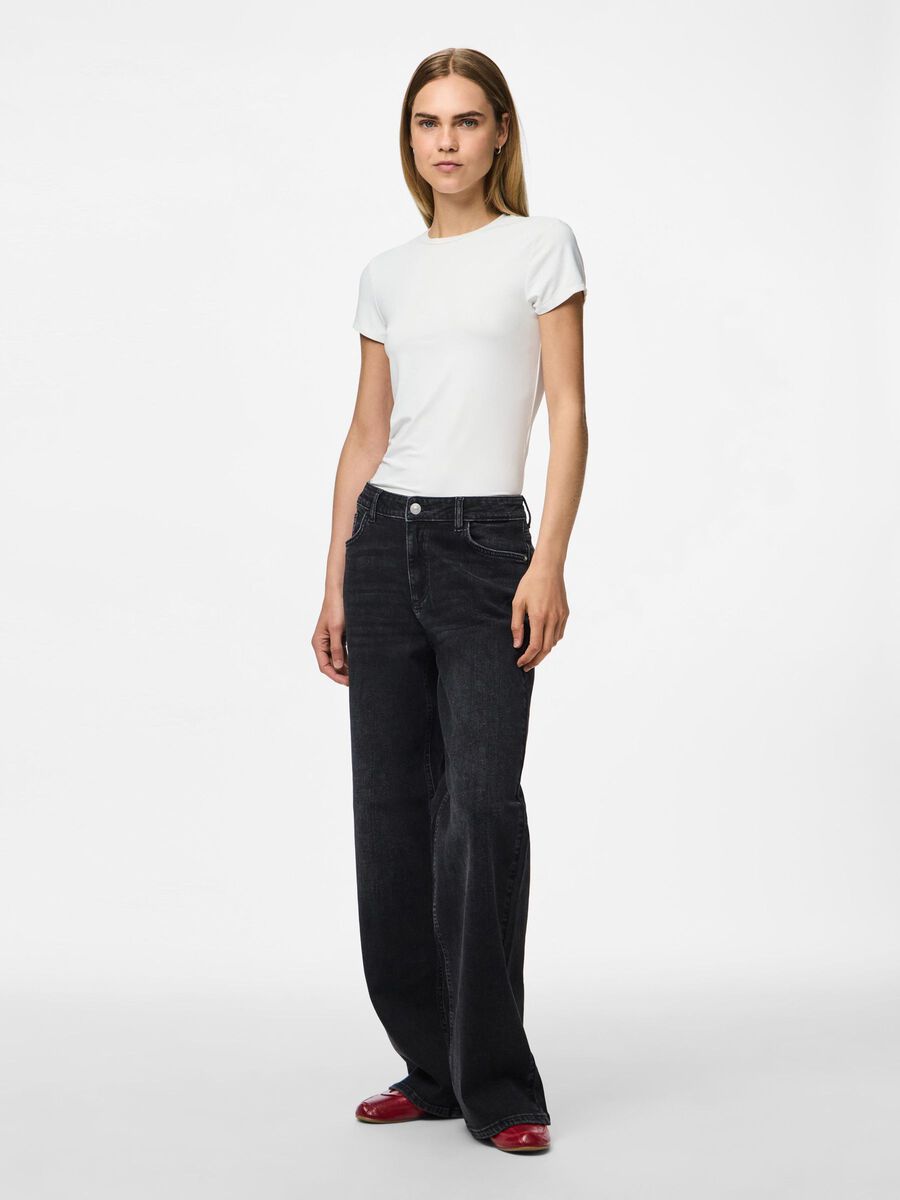 PIECES SILKE MW WIDE JEANS - BLACK DENIM