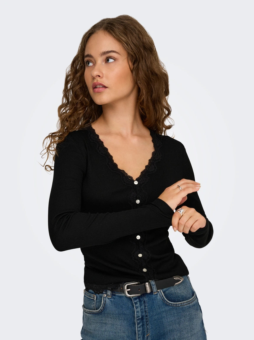 ONLY ENEA L/S LACE MIX PLACKET TOP