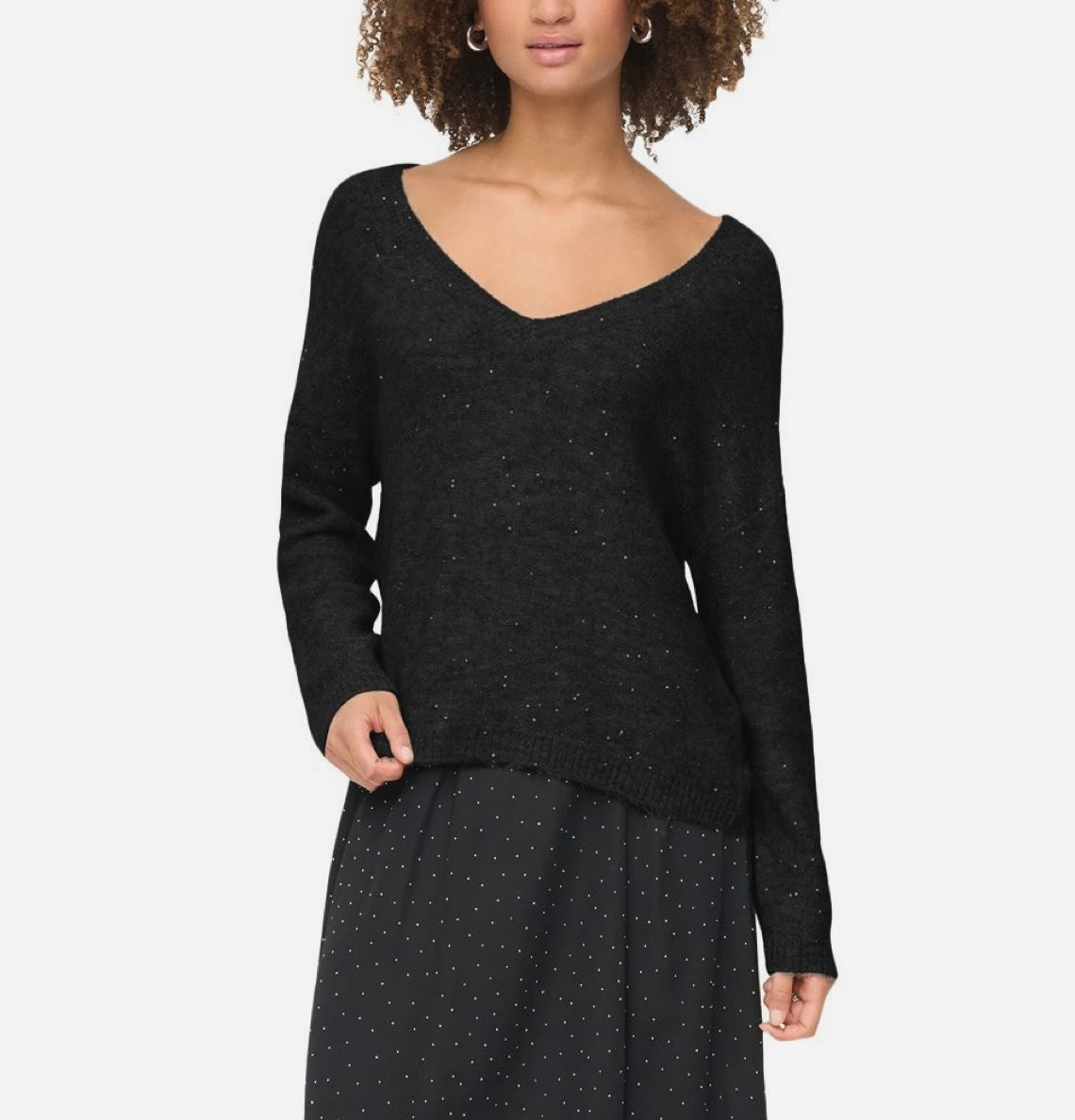 ONLY ARIZONA LS SEQUINS V-NECK PULLOVER KNIT