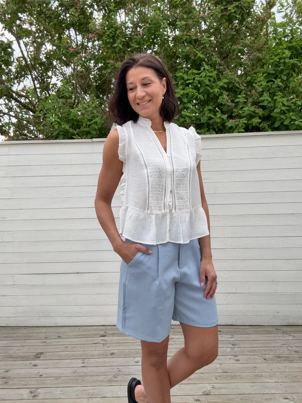 ONLY HENNY S/L FRILL BUTTON TOP