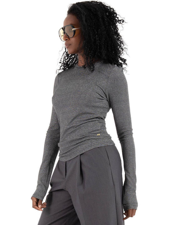 ONLY LENA L/S O-NECK GLITTER RIB TOP