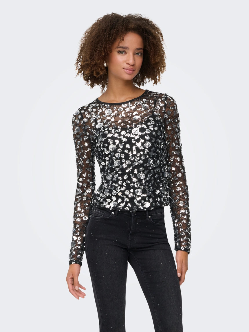 ONLY PALEMA LS LACE SEQUIN TOP