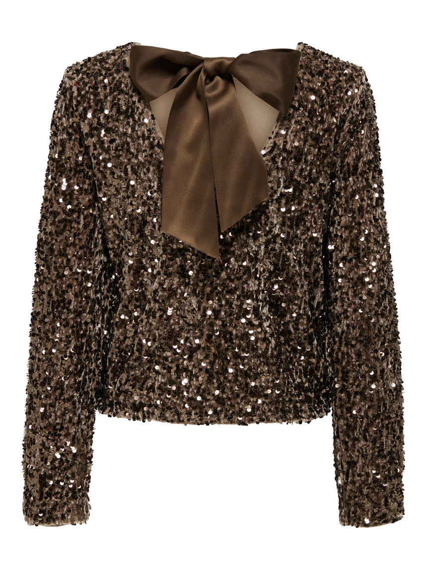 ONLY CONFIDENCE L/S SEQUIN BOW TOP