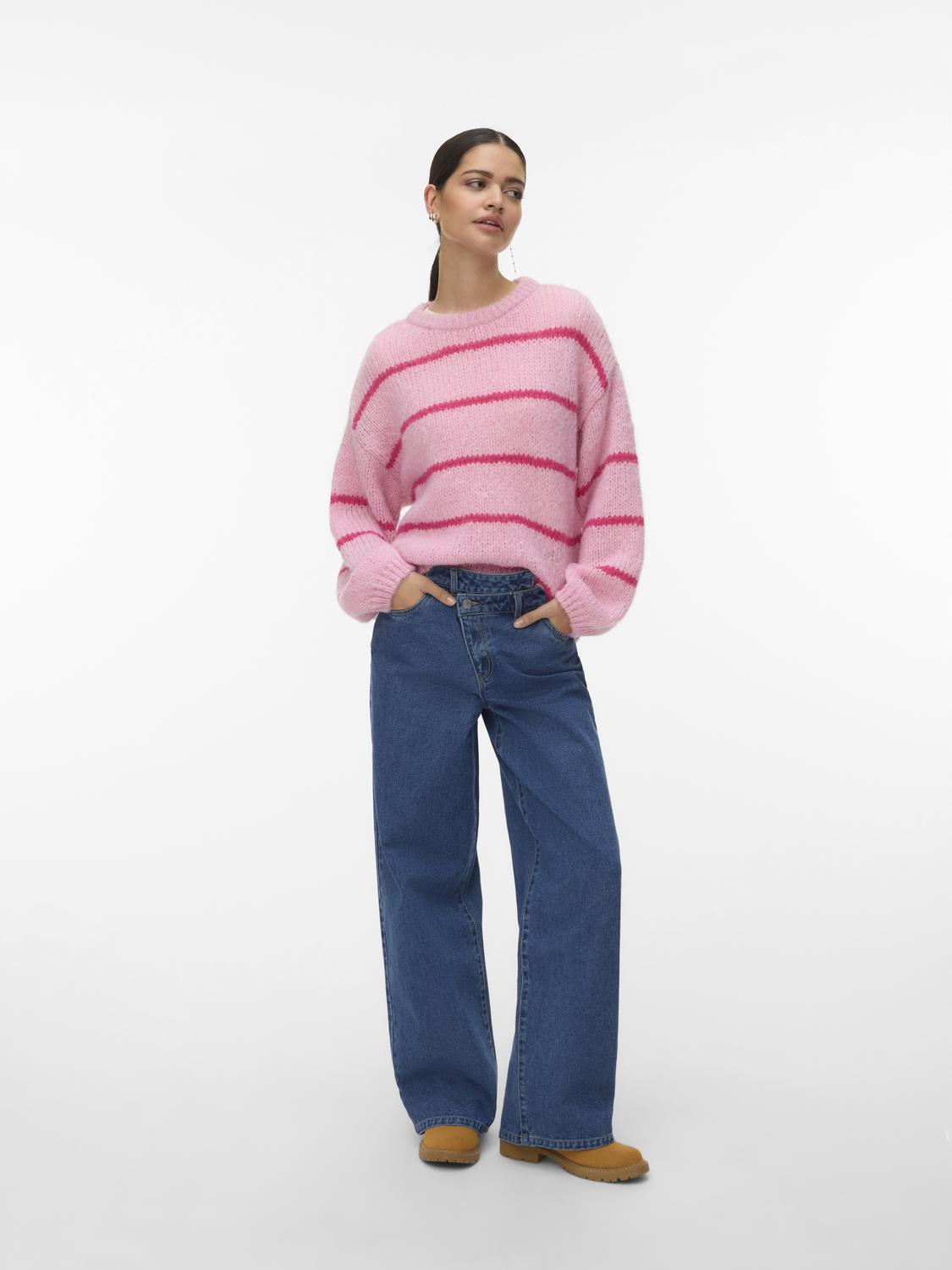VERO MODA MAYBE ART LS O-NECK PULLOVER - PINK/RED