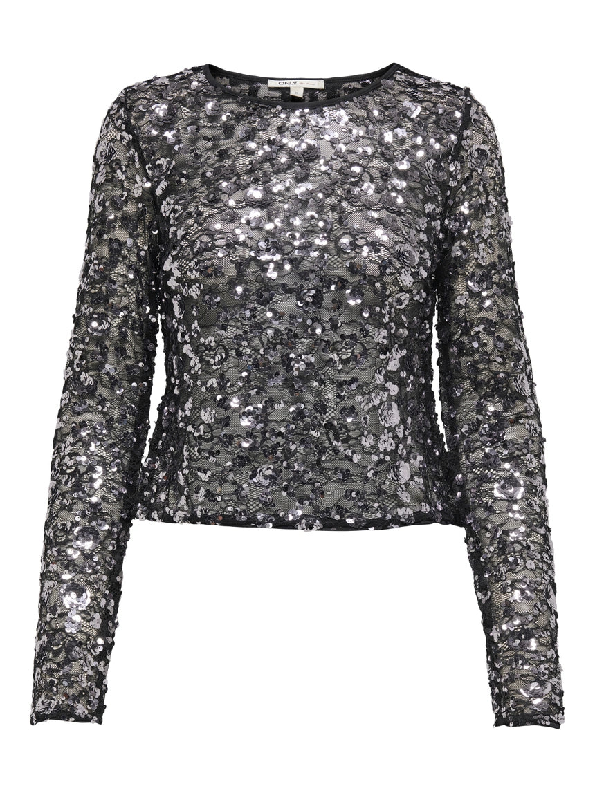 ONLY PALEMA LS LACE SEQUIN TOP