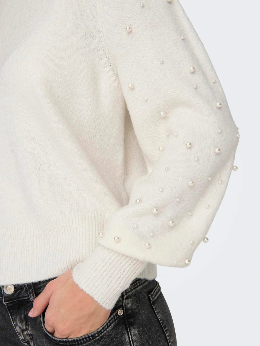 ONLY KINNE LS PEARL DETAIL ONECK KNIT