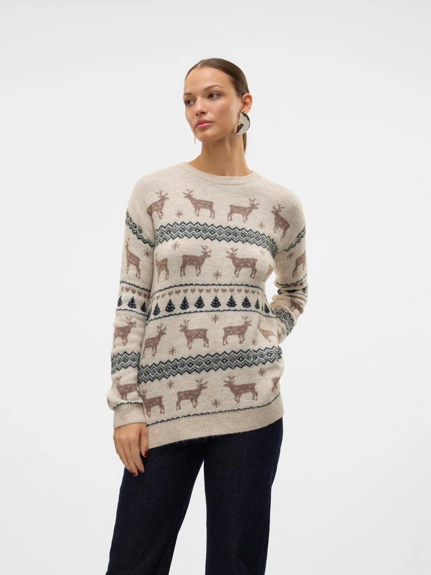 VERO MODA DEERS LS O-NECK H/L LONG PULL XMAS