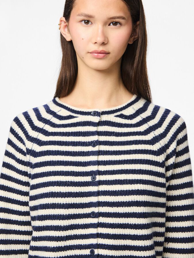 PIECES MALOU LS O-NECK STRIPE CARDIGAN