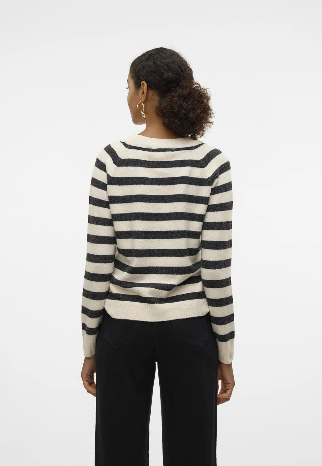 VERO MODA DOFFY LS O-NECK BLOUSE - BIRCH STRIPES/BLACK MELANGE