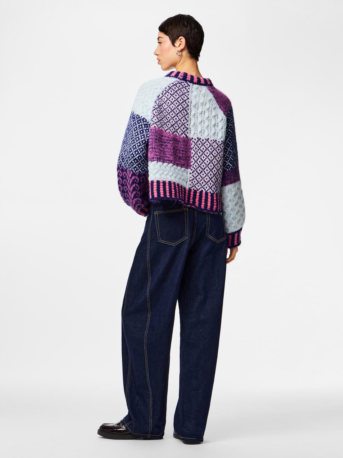 PIECES FUSION LS O-NECK COLORBLOCK KNIT BC