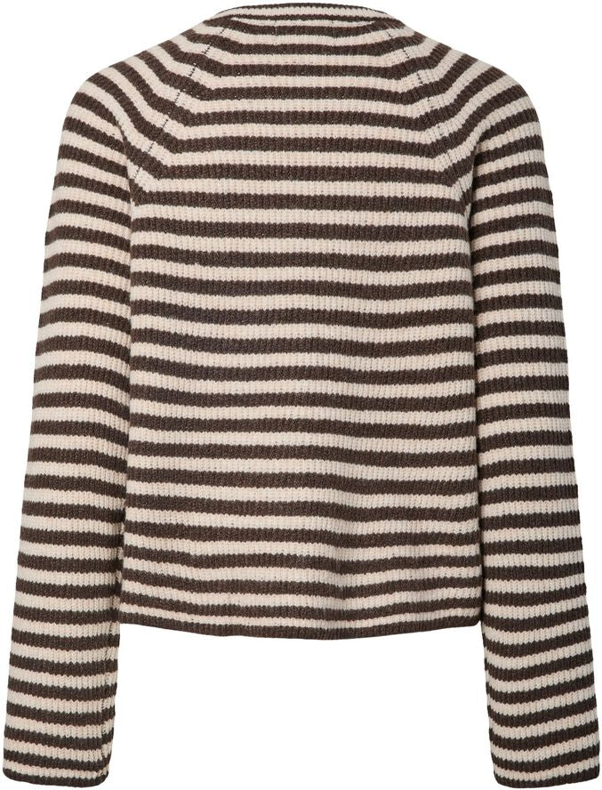 PIECES MALOU LS O-NECK STRIPE CARDIGAN