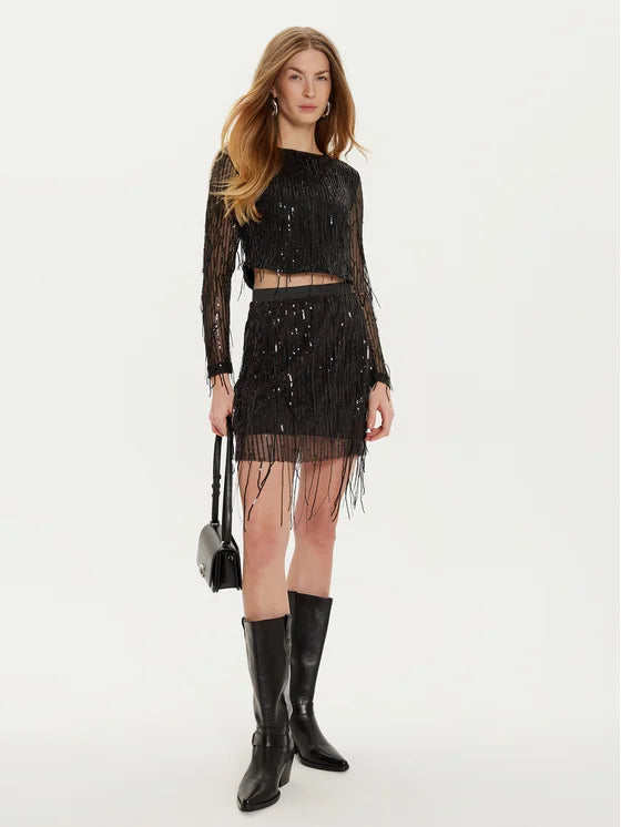 ONLY SPACY LS CROPPED SEQUINS TOP