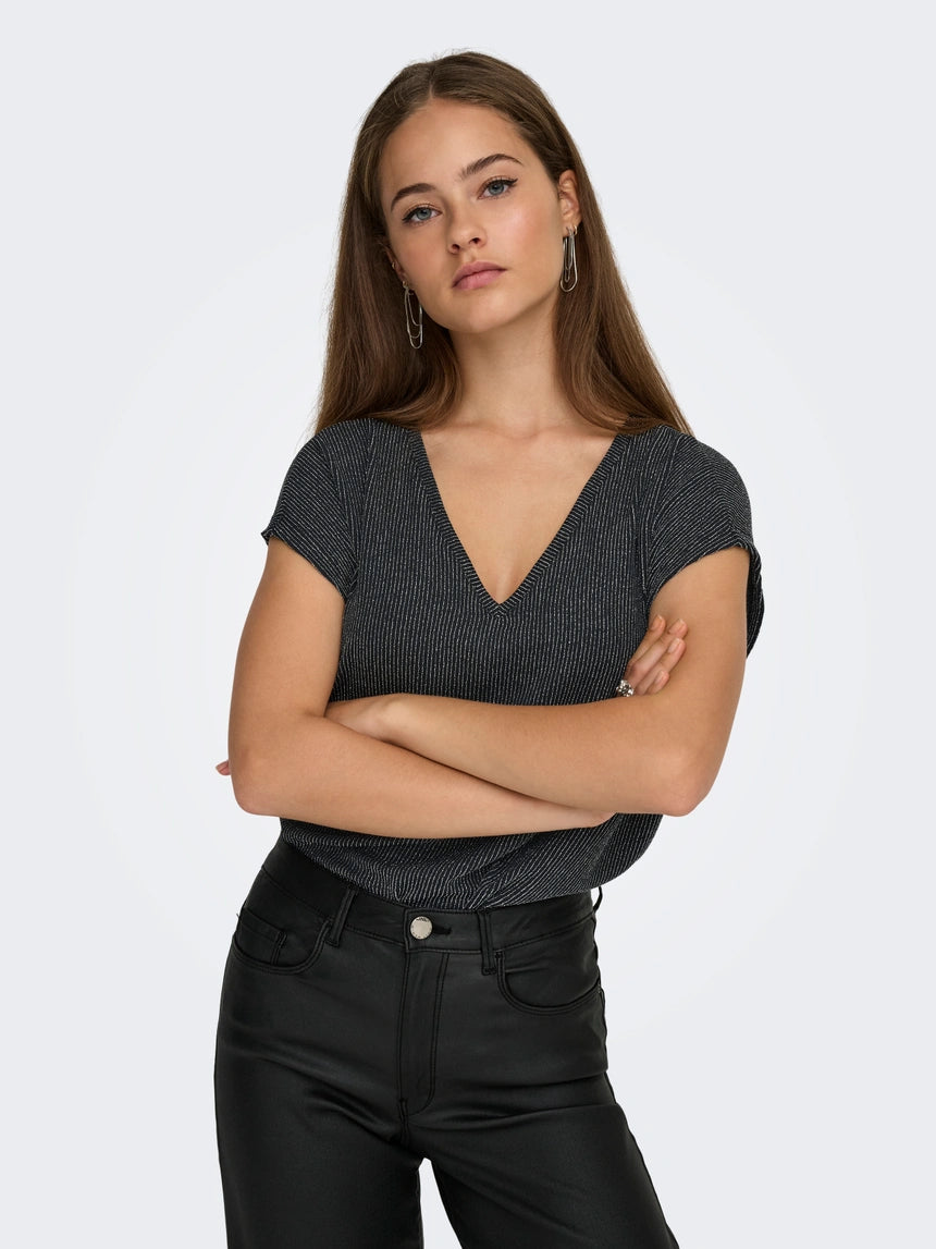 ONLY CAROL S/S V-NECK GLITTER TOP