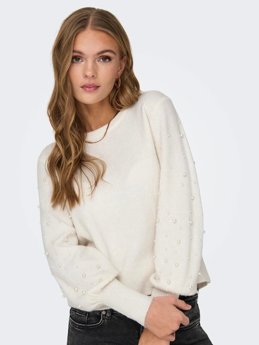 ONLY KINNE LS PEARL DETAIL ONECK KNIT