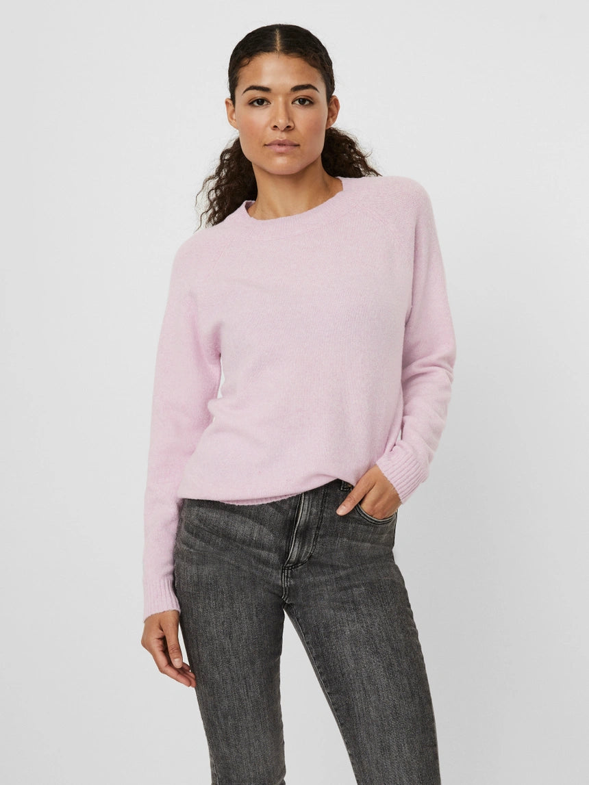 VERO MODA DOFFY LS O-NECK BLOUSE - PASTEL LAVENDER/MELANGE