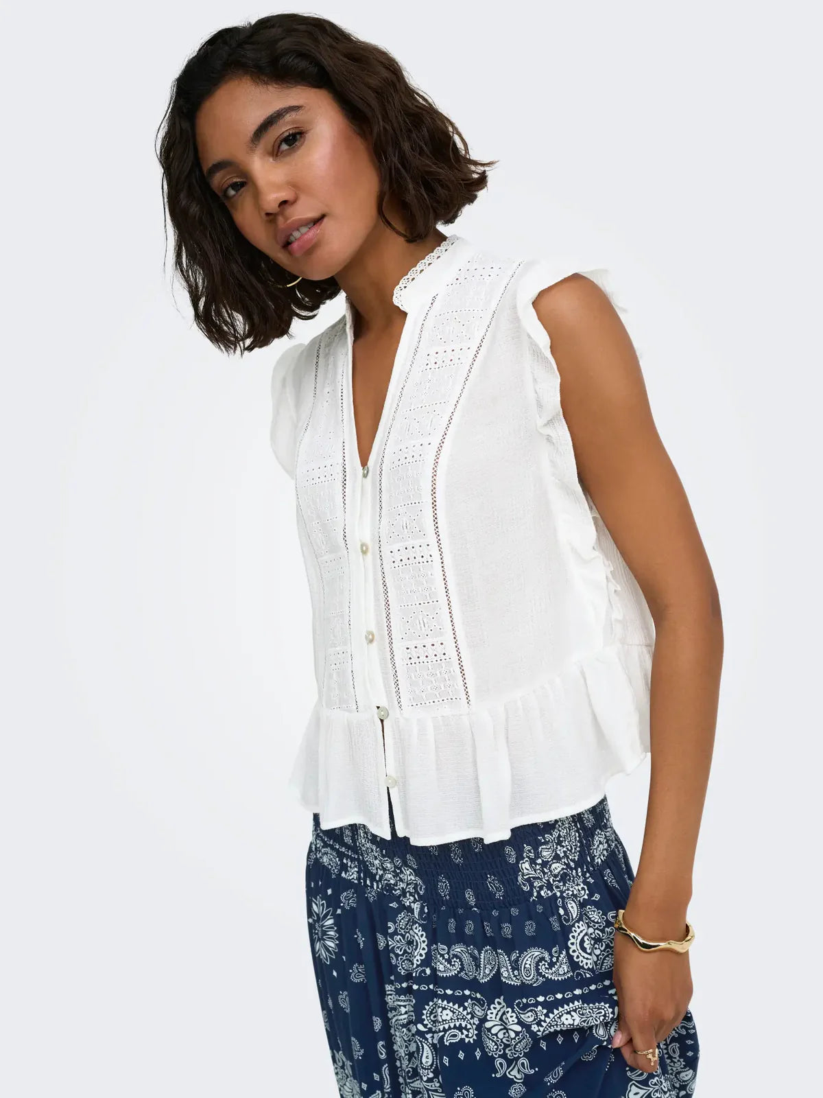 ONLY HENNY S/L FRILL BUTTON TOP