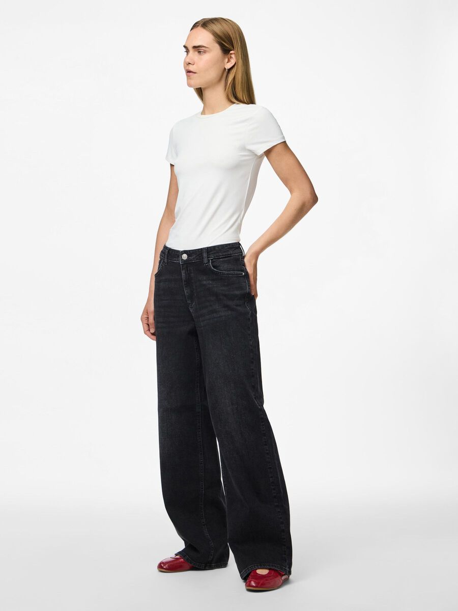 PIECES SILKE MW WIDE JEANS - BLACK DENIM
