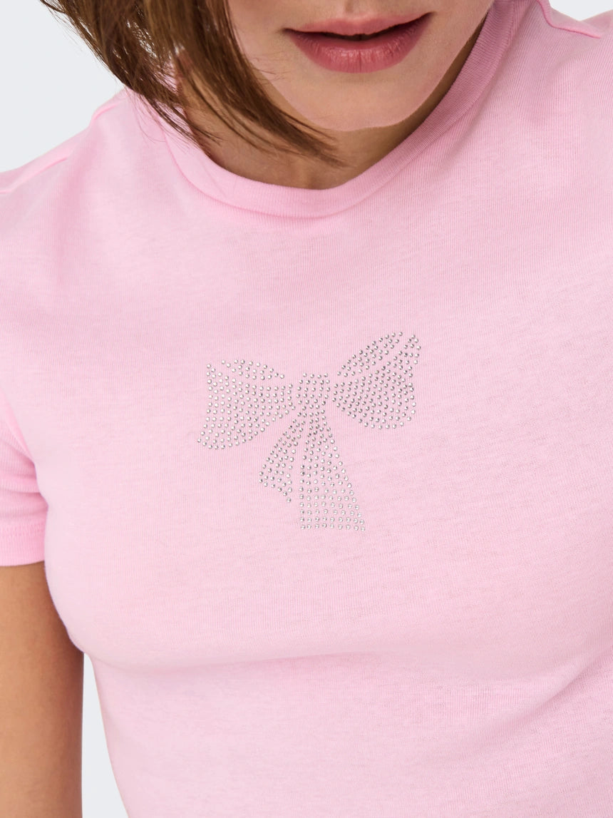 ONLY KIRA S/S BLING O-NECK SHORT TOP