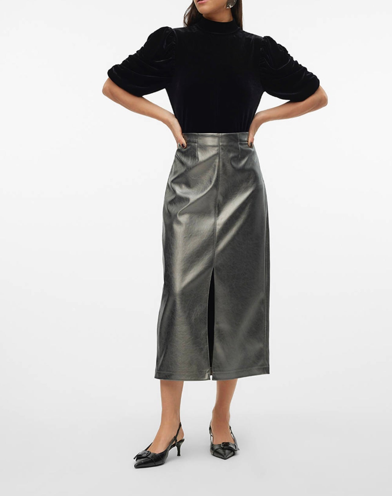 VERO MODA CAMILLA COATED MIDI SKIRT