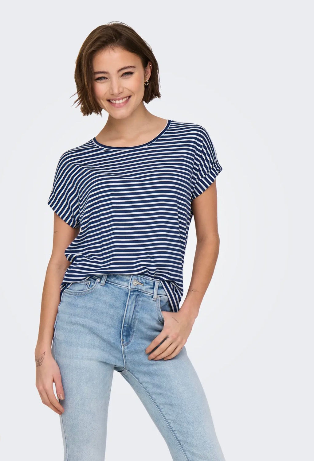 ONLY MOSTER STRIPE S/S O-NECK TOP - NAVAL ACADEMY/CLOUD DANCER