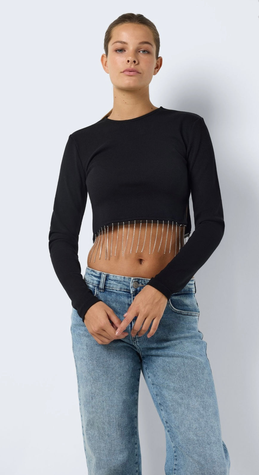 NOISY MAYA L/S SIMILI FRINGE TOP