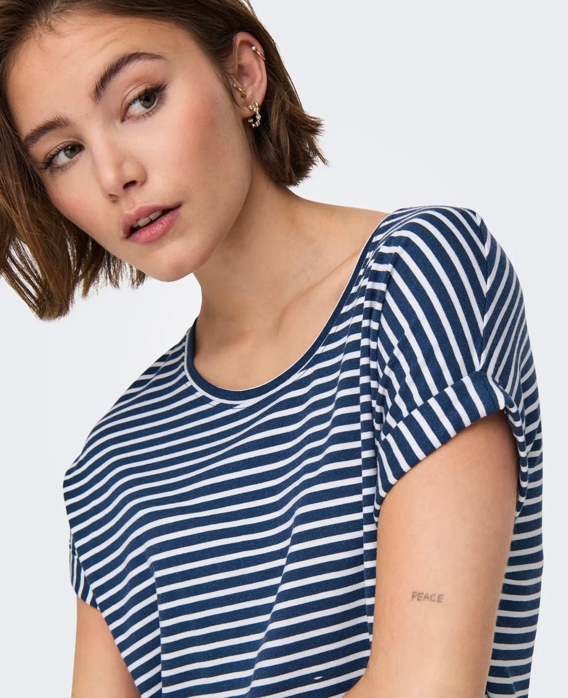 ONLY MOSTER STRIPE S/S O-NECK TOP - NAVAL ACADEMY/CLOUD DANCER