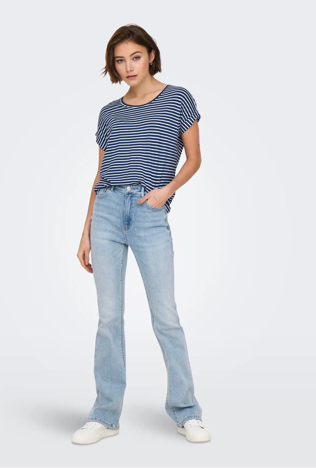 ONLY MOSTER STRIPE S/S O-NECK TOP - NAVAL ACADEMY/CLOUD DANCER