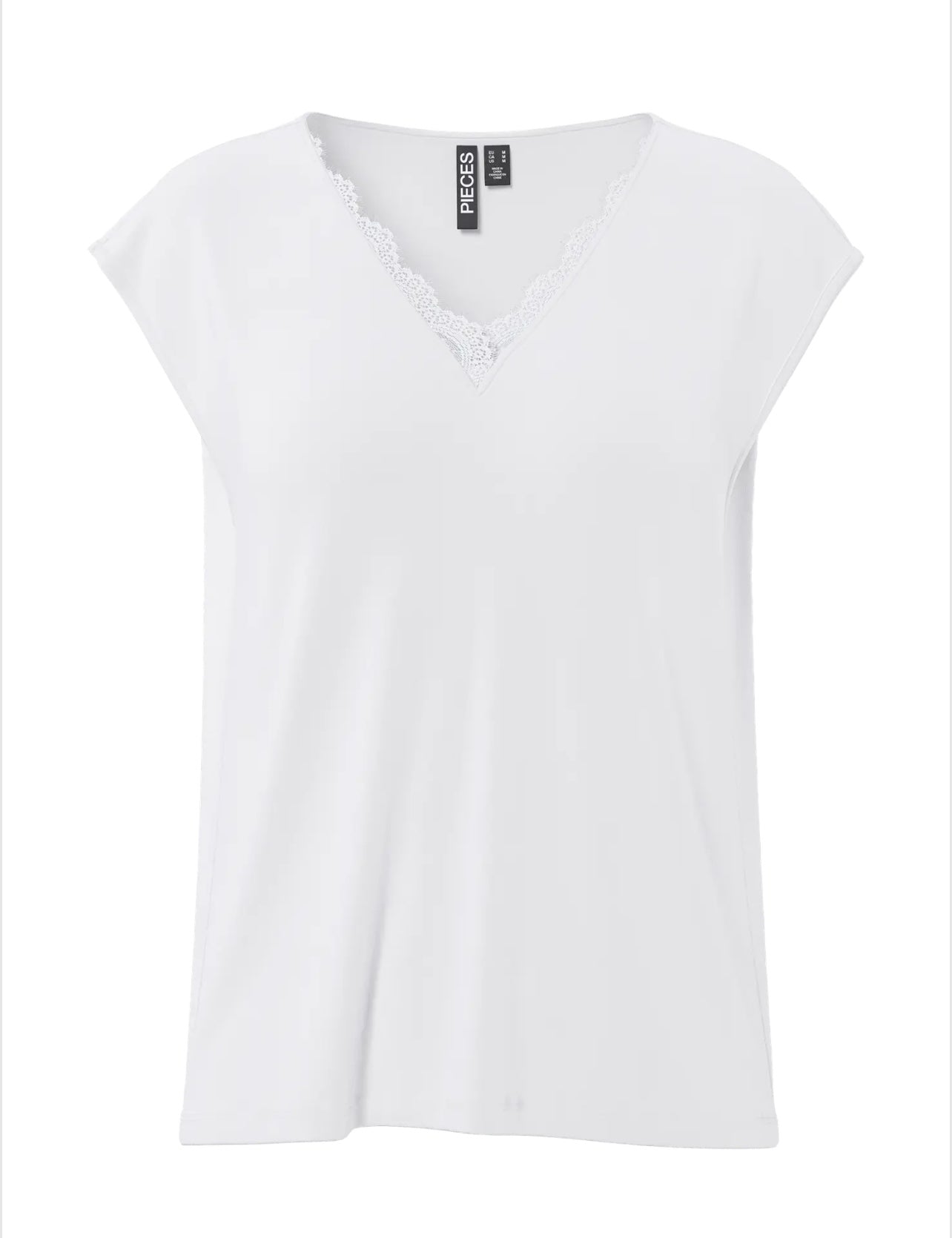 PIECES KAMALA LACE V-NECK TEE