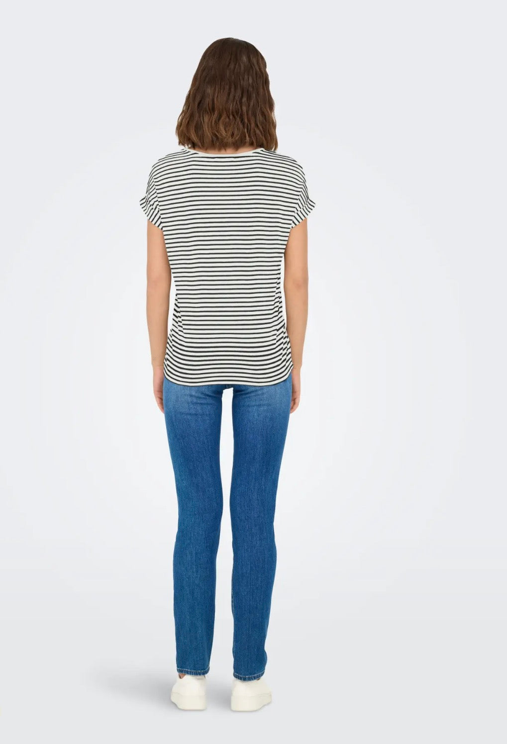 ONLY MOSTER STRIPE S/S O-NECK TOP - CLOUD DANCER/BLACK