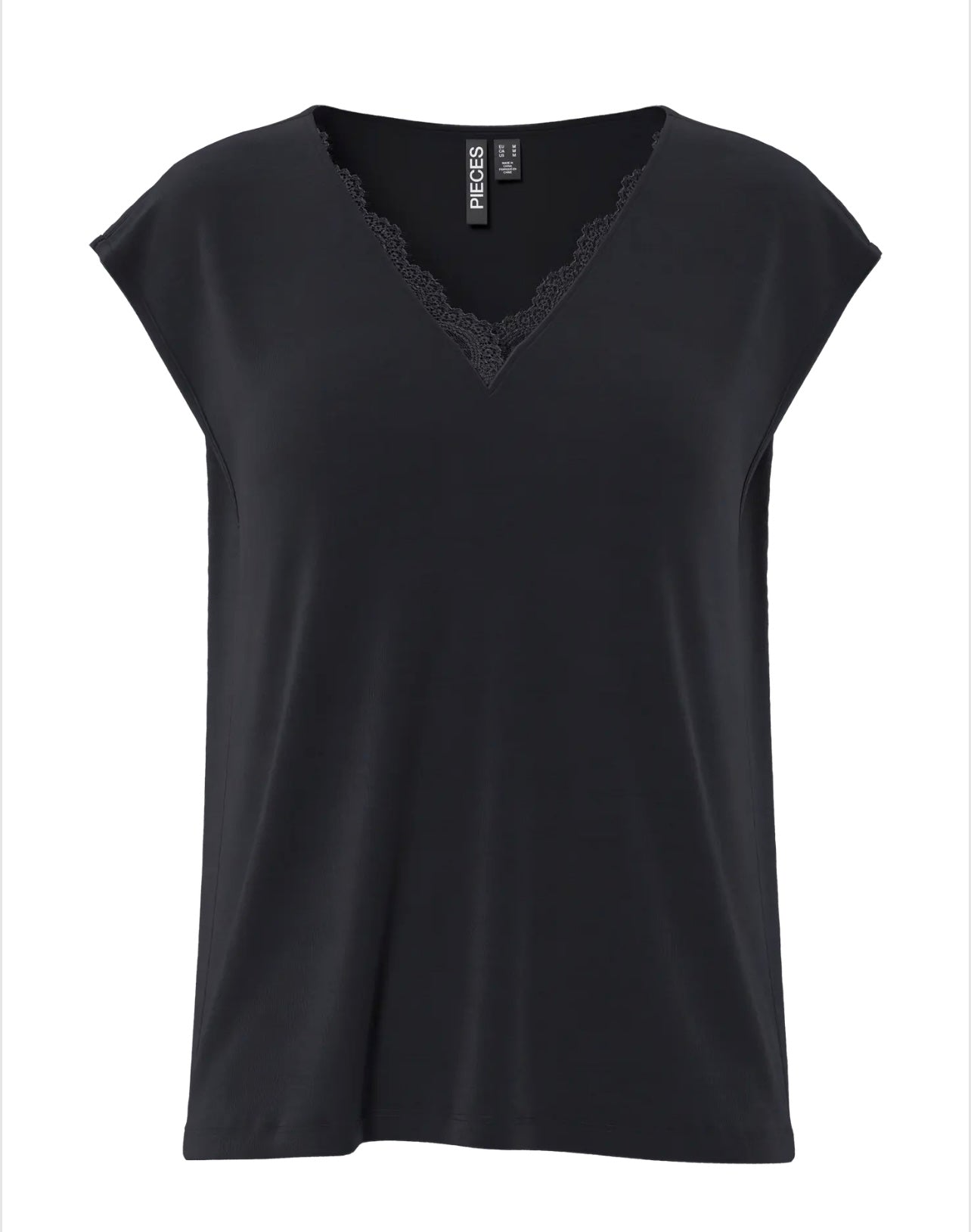 PIECES KAMALA LACE V-NECK TEE
