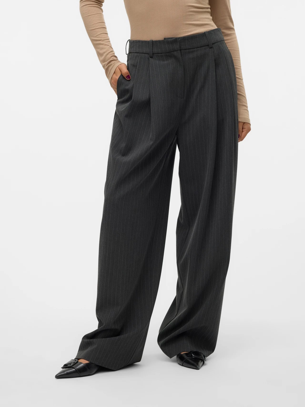 VERO MODA SILJE MW WIDE PINSTRIPE PANTS