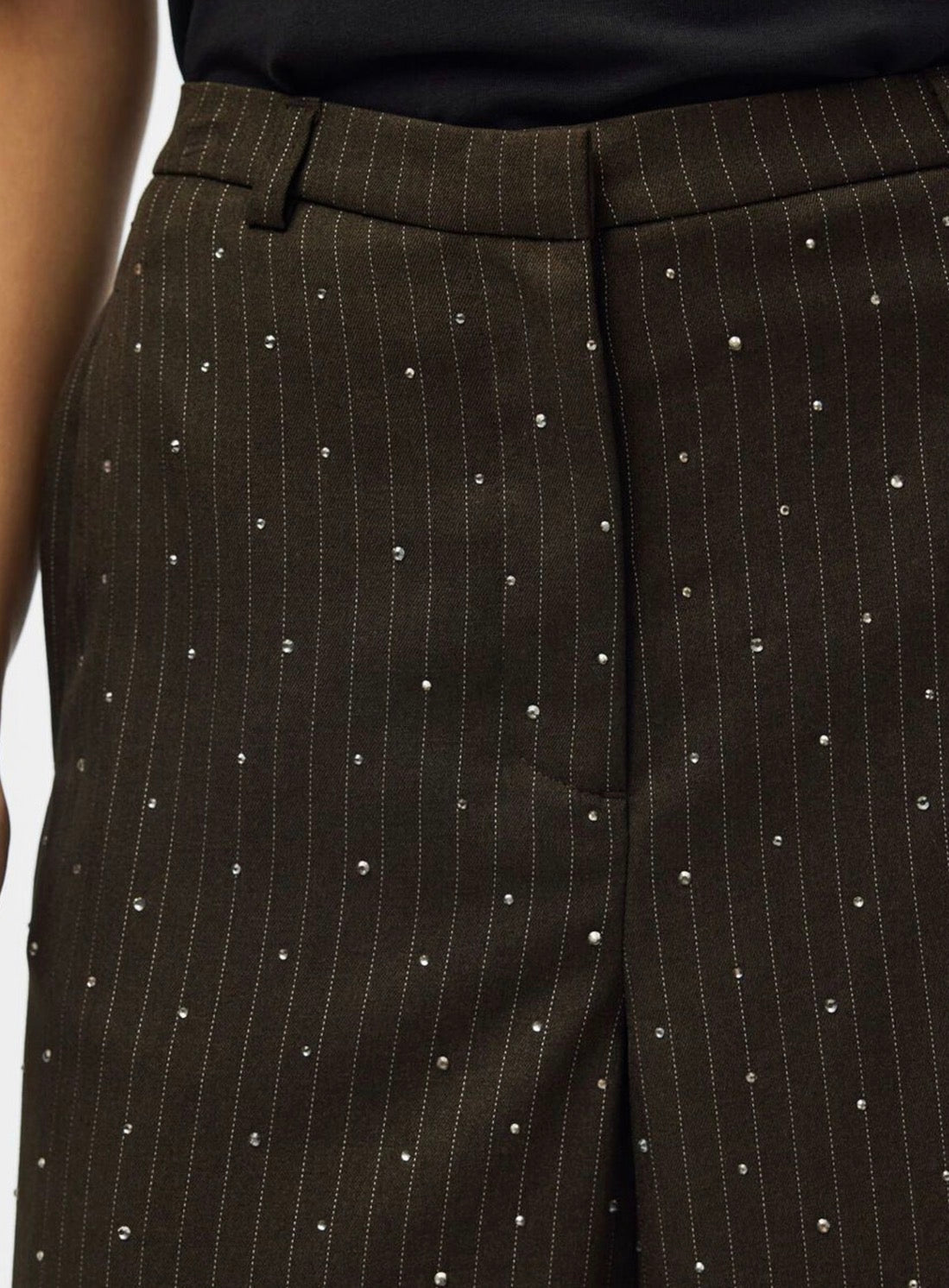 PIECES FALKA PINSTRIPE HW PANTS W. RHINESTONE