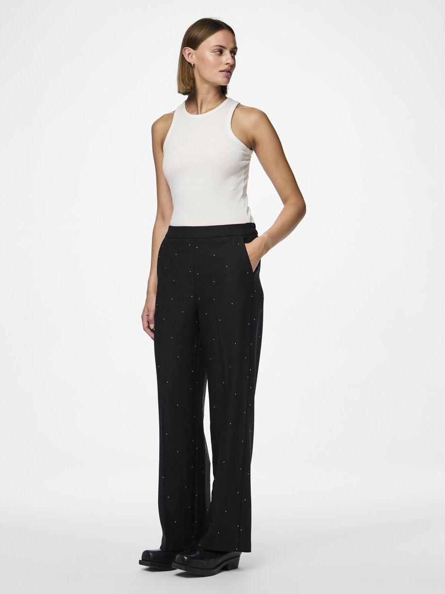 PIECES PEVA RHINESTONE HW WIDE PANTS