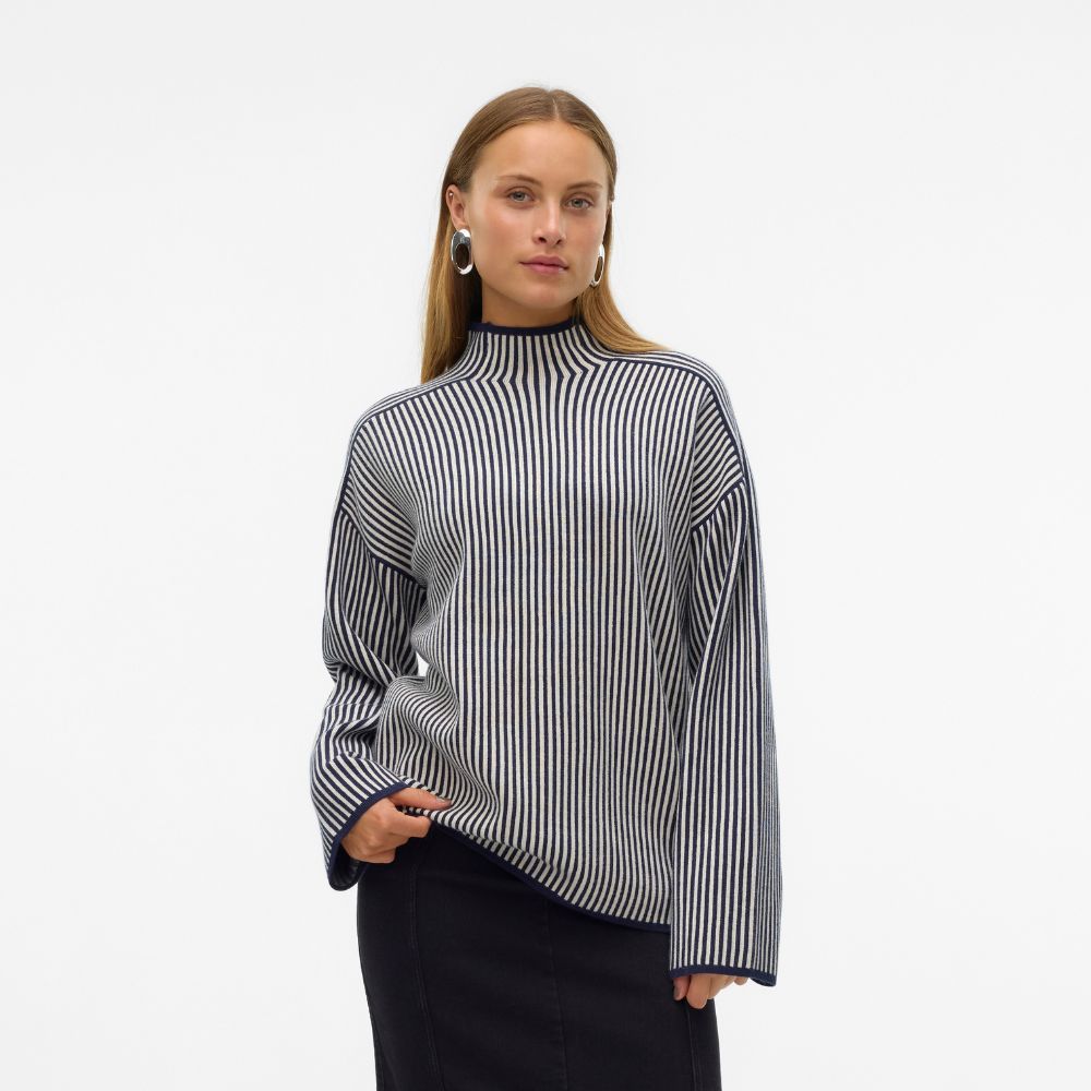 VERO MODA GOLD LS HIGHNECK PINSTRIPE PULLOVER