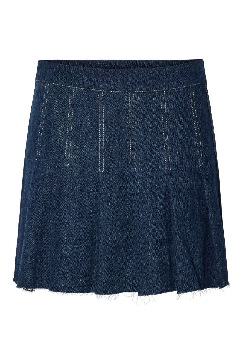 PIECES FABIA SHORT PLISSE DENIM SKIRT