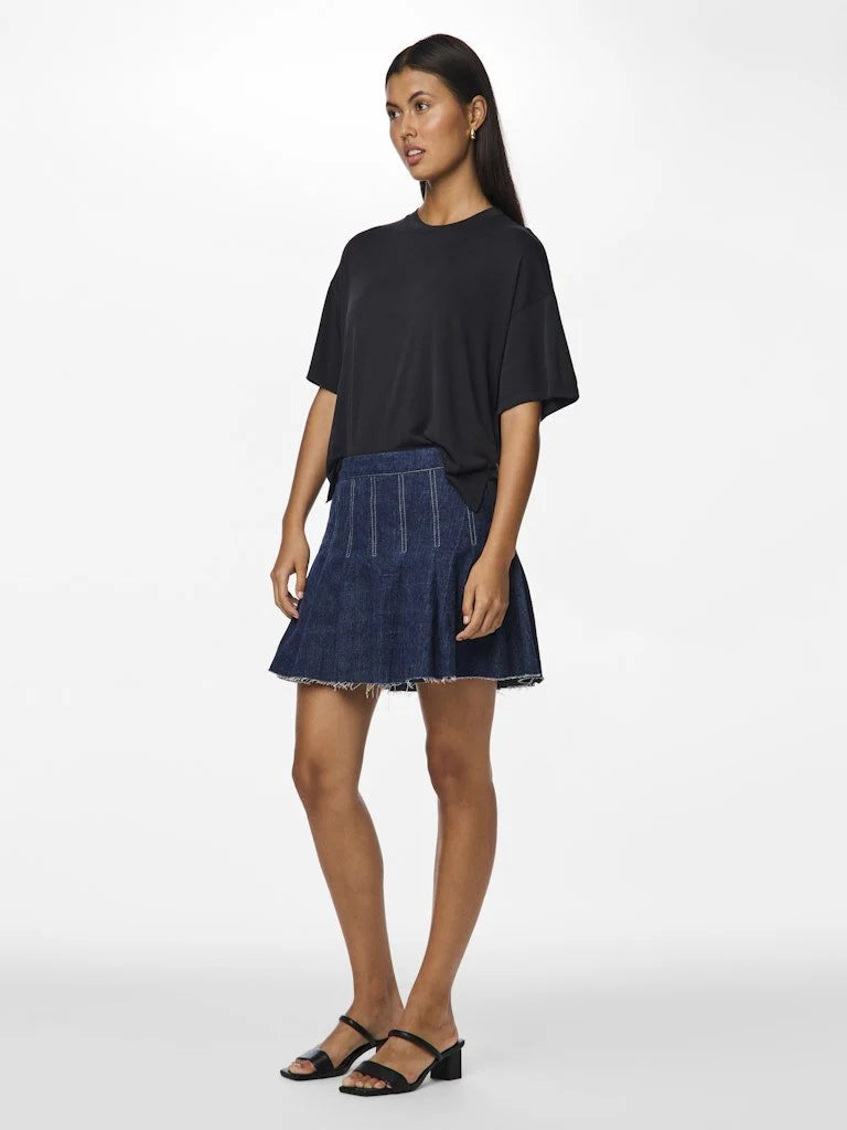 PIECES FABIA SHORT PLISSE DENIM SKIRT