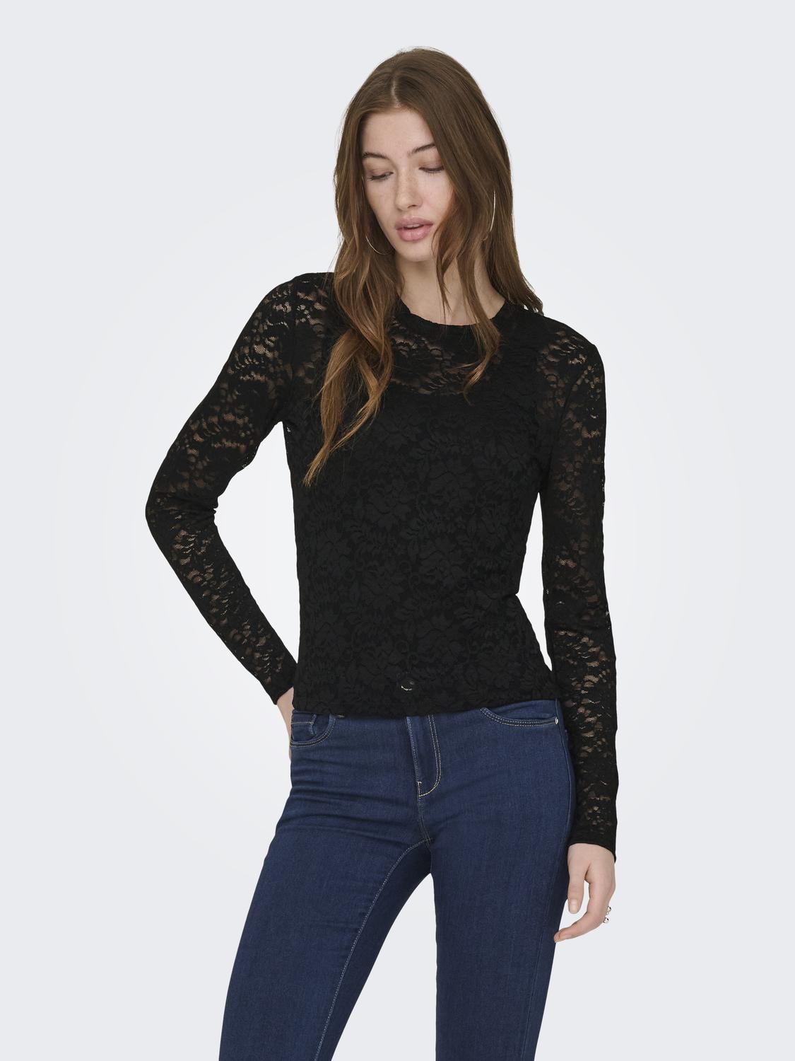 ONLY NIKKA L/S O-NECK LACE TOP