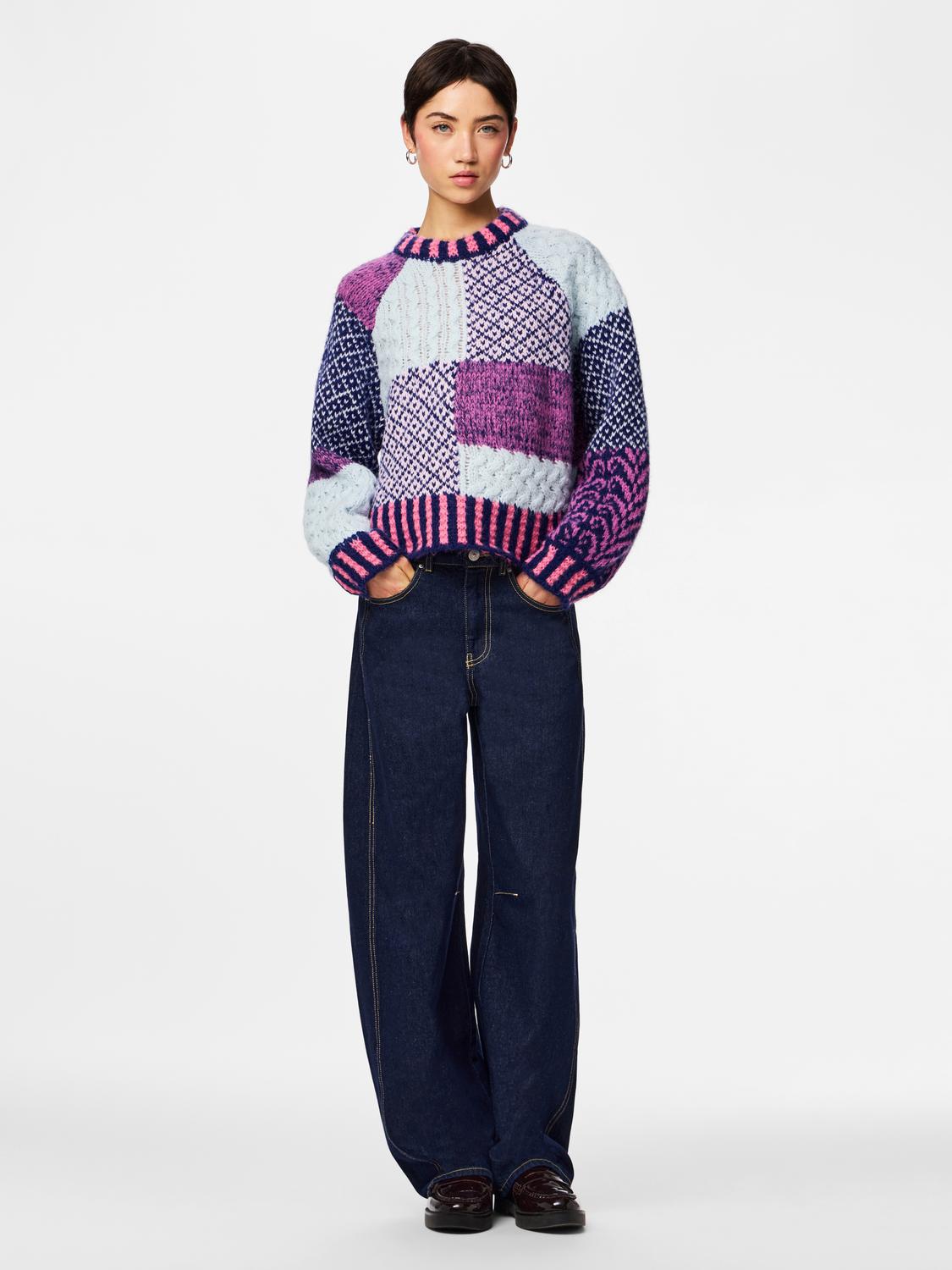 PIECES FUSION LS O-NECK COLORBLOCK KNIT BC
