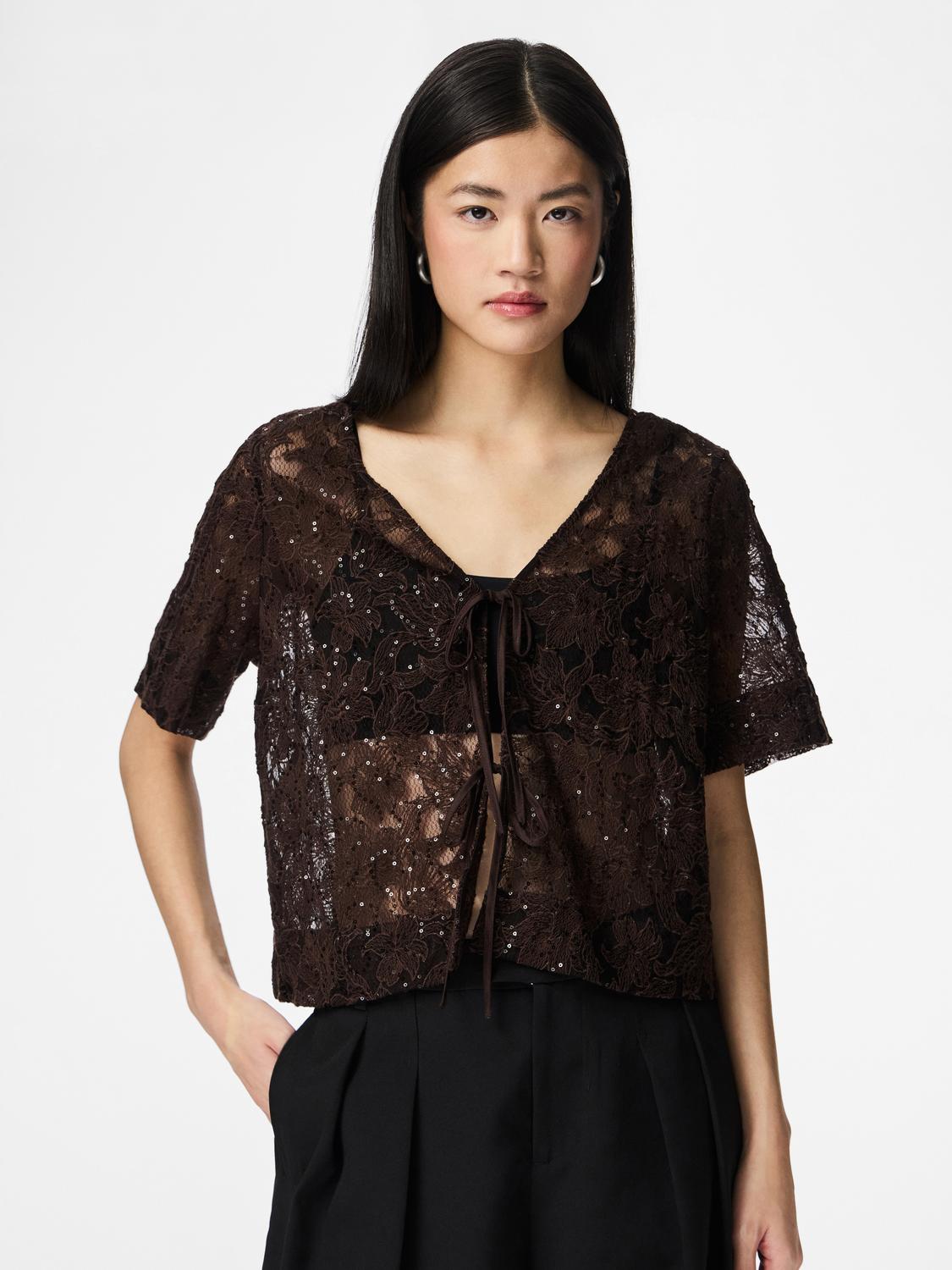 PIECES LOUISE 2/4 V-NECK TIE TOP WVN D2D