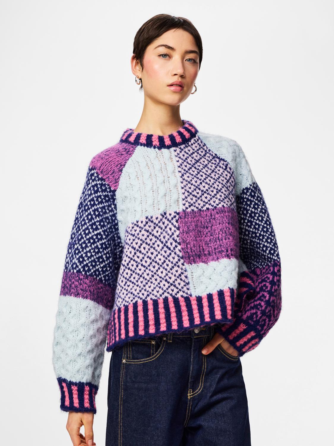 PIECES FUSION LS O-NECK COLORBLOCK KNIT BC