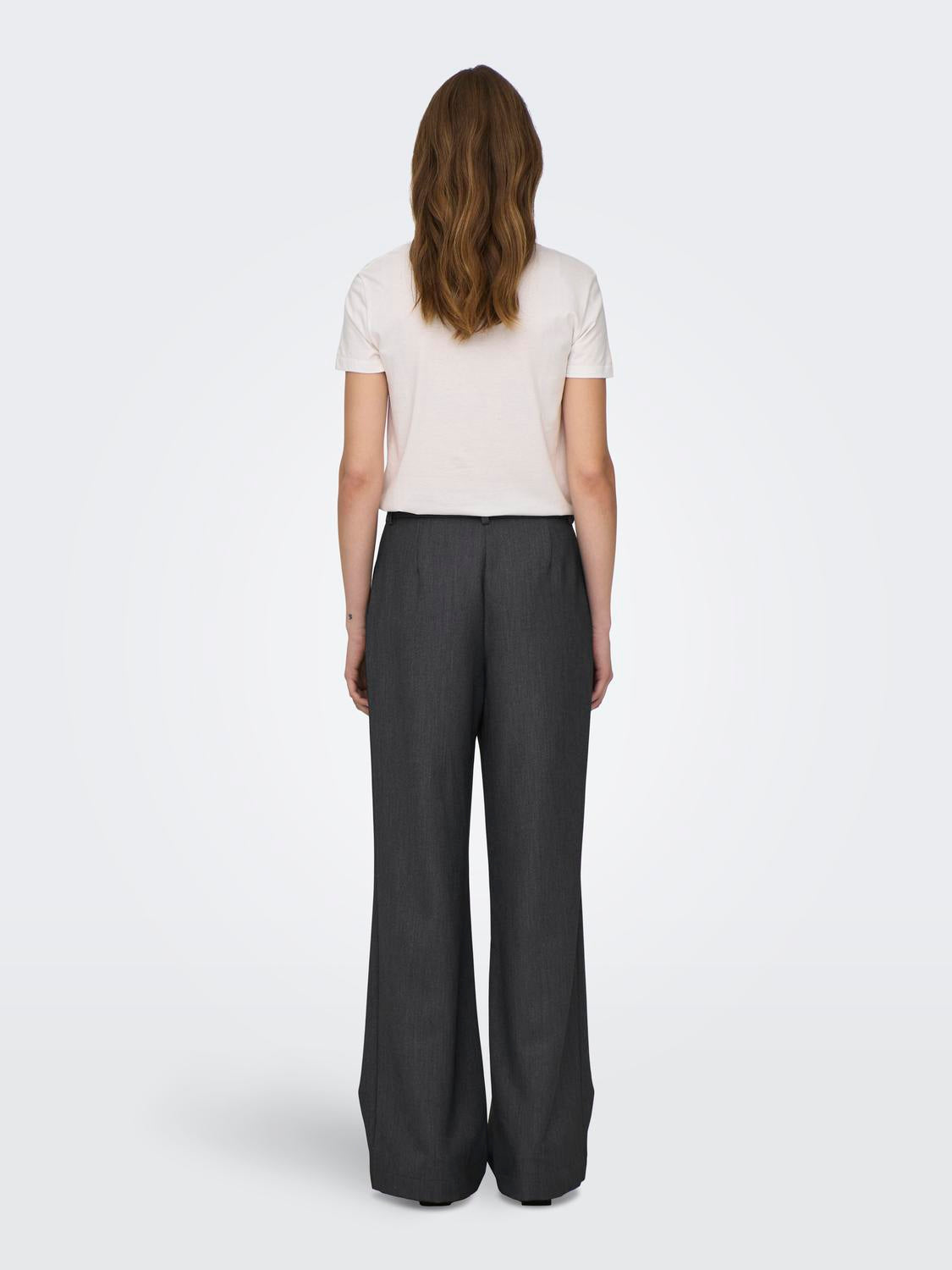 ONLY HATTIE HW PLEAT STR PANT - DARK GREY MELANGE