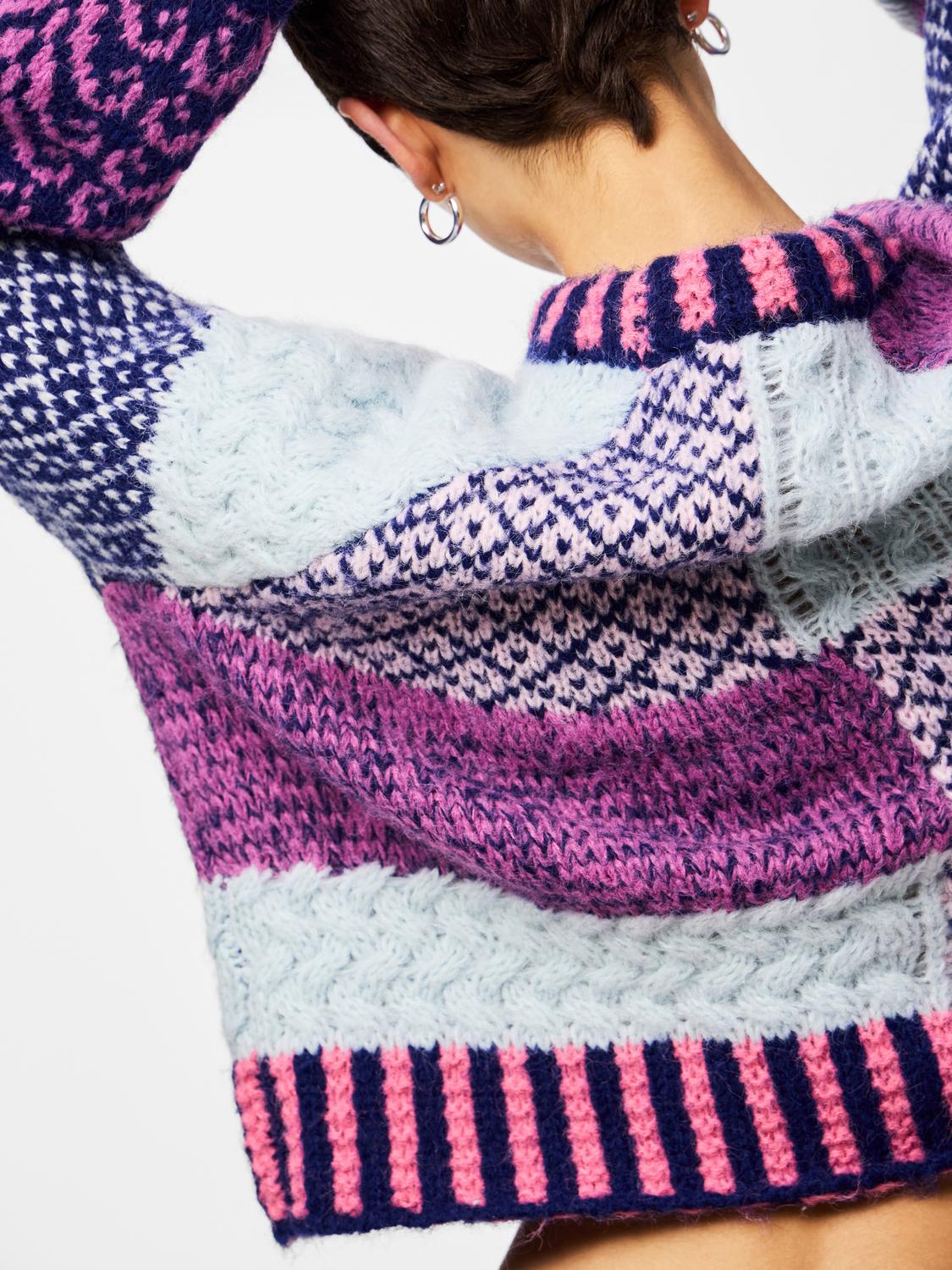 PIECES FUSION LS O-NECK COLORBLOCK KNIT BC