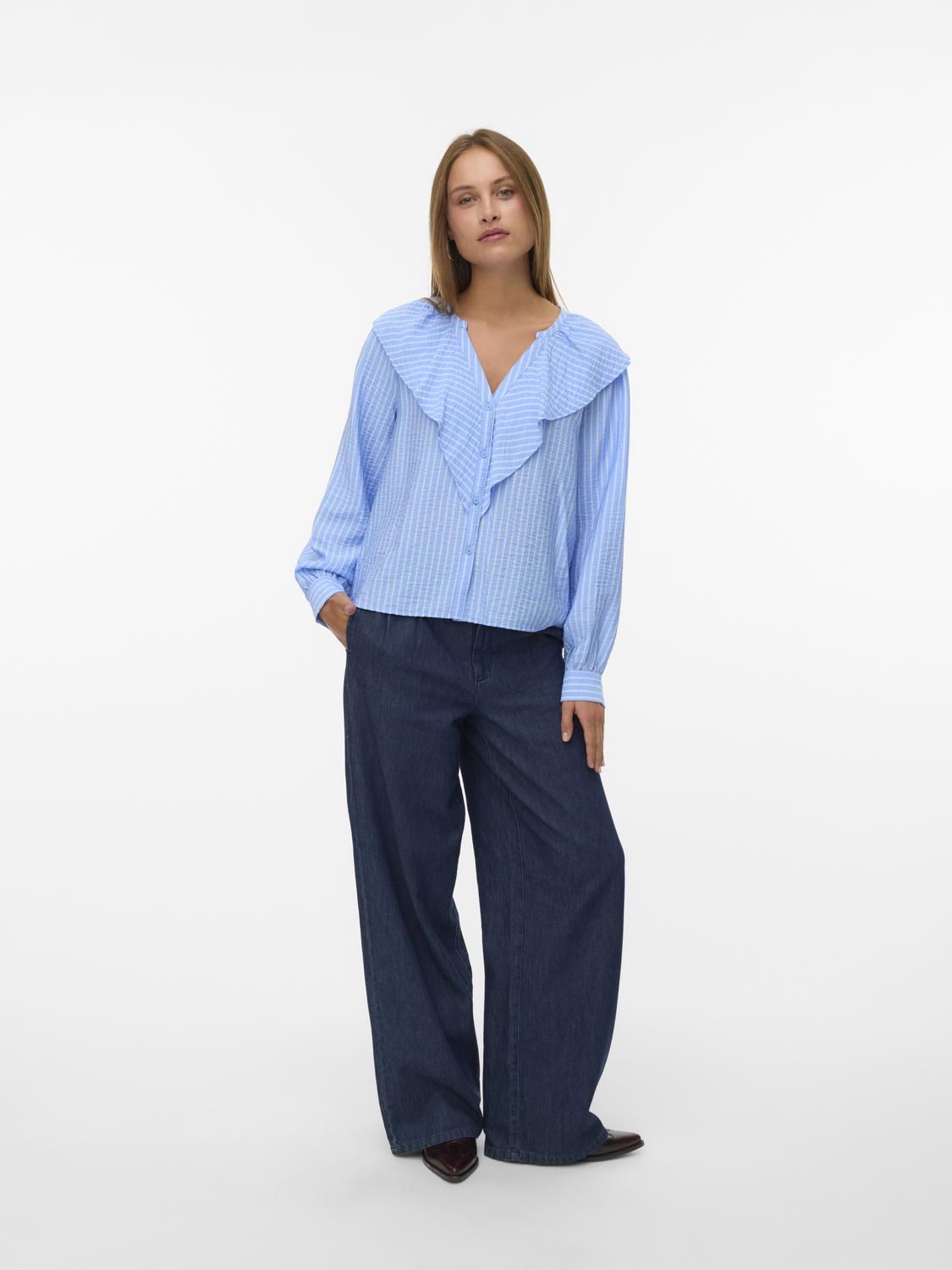 VERO MODA KAJA LS V-NECK FRILL SHIRT
