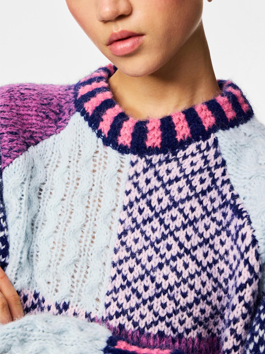 PIECES FUSION LS O-NECK COLORBLOCK KNIT BC