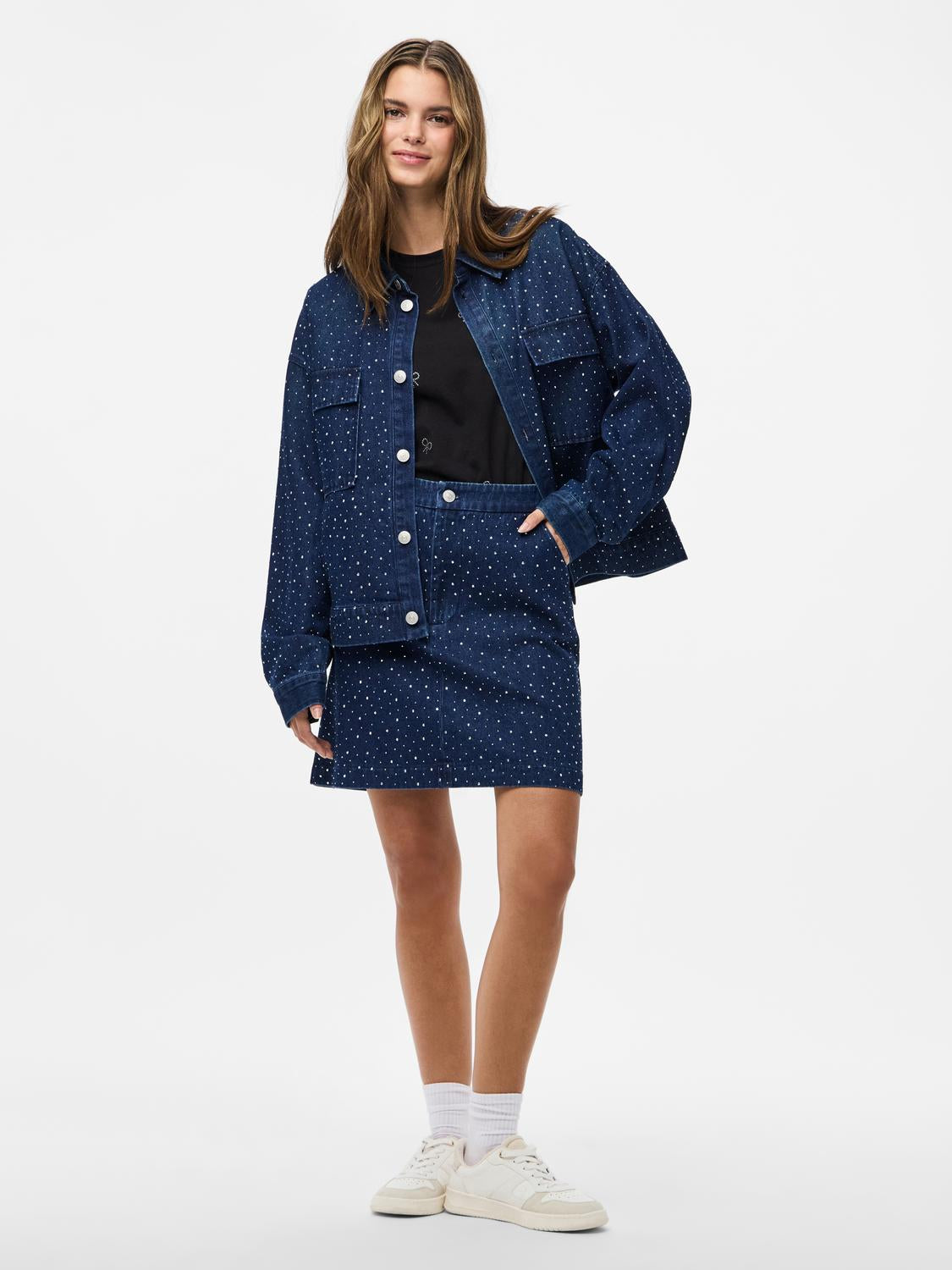 PIECES ROBERTA HW RHINESTONE DENIM SKIRT