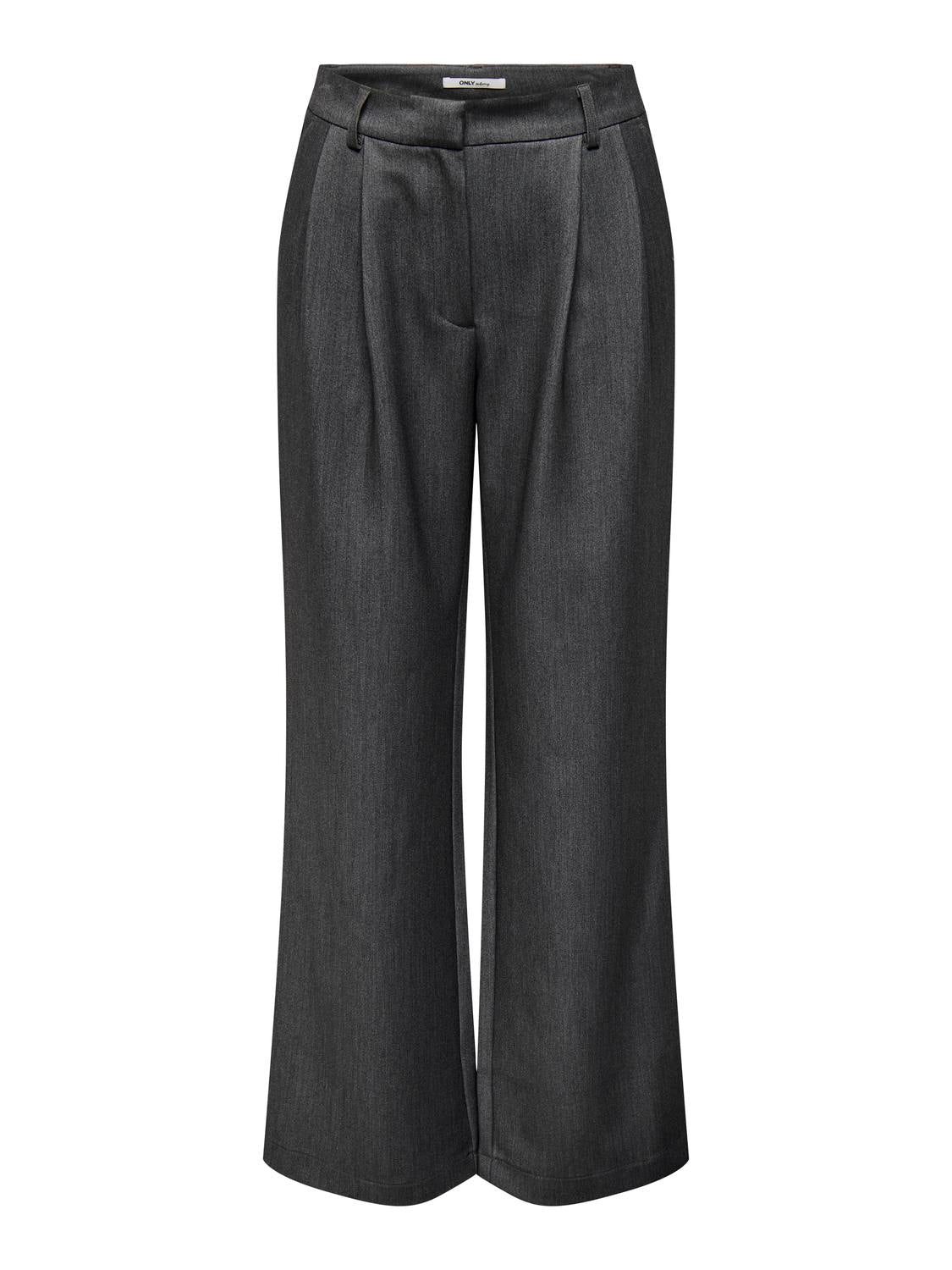 ONLY HATTIE HW PLEAT STR PANT - DARK GREY MELANGE