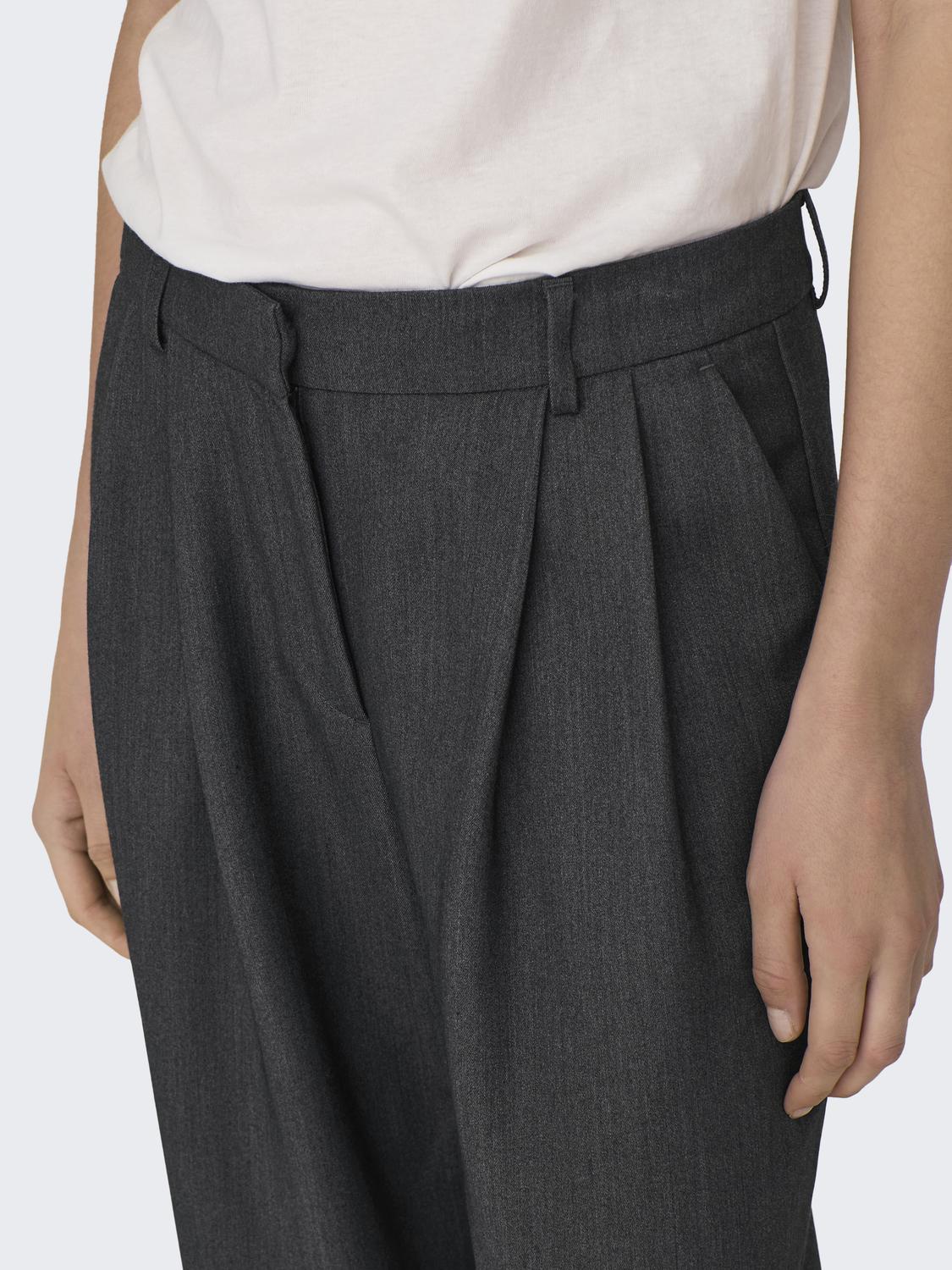 ONLY HATTIE HW PLEAT STR PANT - DARK GREY MELANGE
