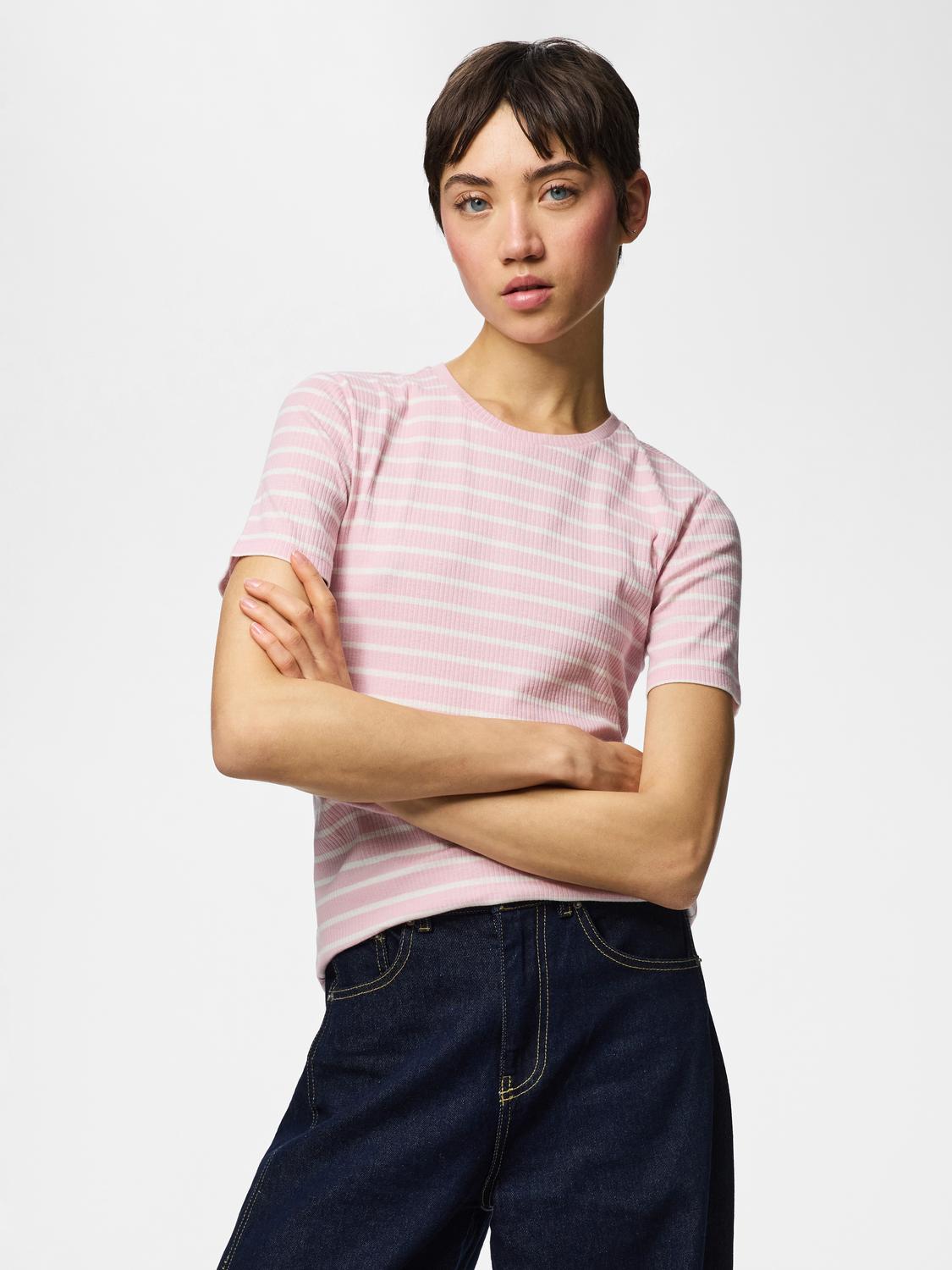 PIECES RUKA SS TOP - ROSEATE/CLOUD DANCER