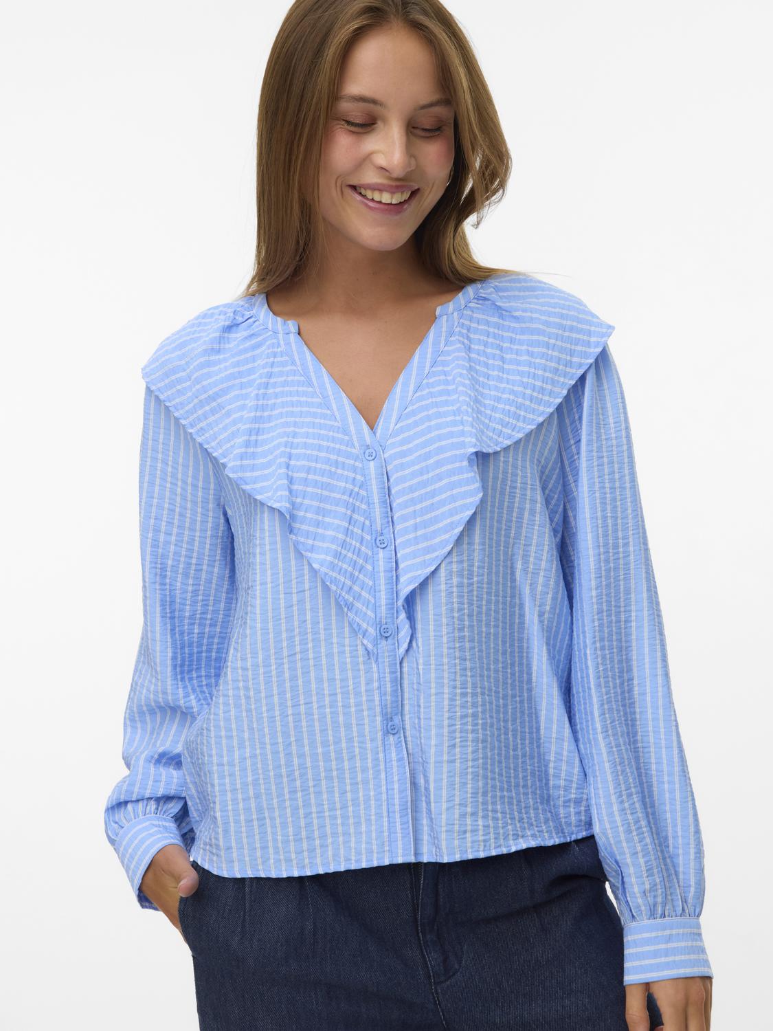 VERO MODA KAJA LS V-NECK FRILL SHIRT